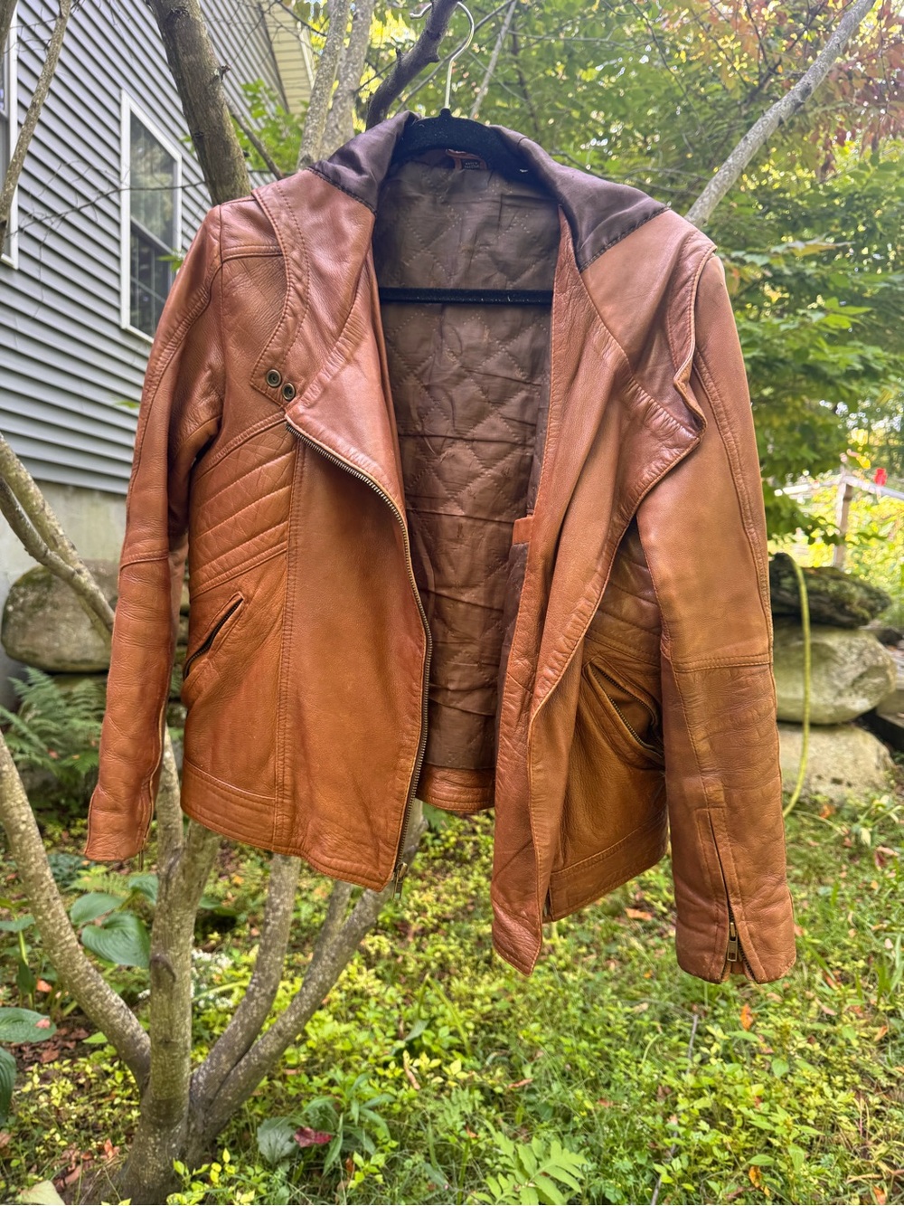 Arrow Brown Leather Moto Jacket with Quilted Lining